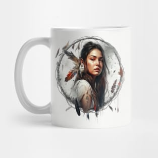 Dreamcatcher Girl, Native American design with dream catcher and feathers Mug